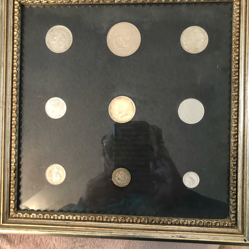 Framed Coin Display Wall  in Black and Gold Italian & United States Circulated